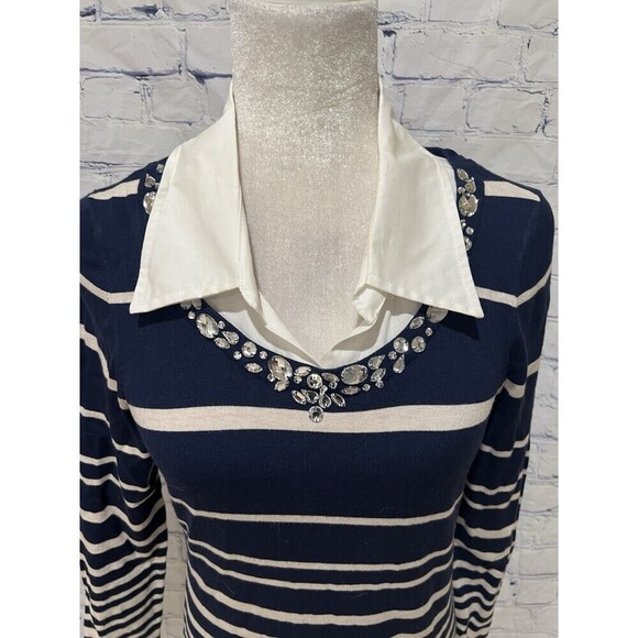 International concept INC Pullover Long sleeves Striped Studded crew M - Picture 2 of 6